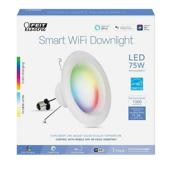 Feit Downlight Encastré Rond Blanc à Intensité Réglable, DEL Intégrée Wi-Fi Intelligente, 5 Po Ou 6 Po, 75 Watts Équivalents