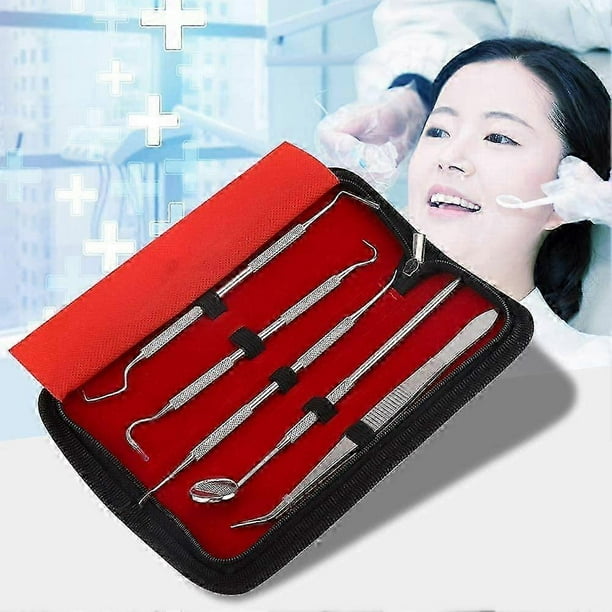 Dentist Kit - 5 Piece Stainless Steel Professional Dentist Tool Set Cleaning Kit for Adults, Children Oral Hygiene Use