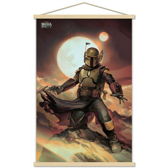 Star Wars: The Book of Boba Fett - Boba on Tatooine Wall Poster with Wooden Magnetic Frame, 22.375" x 34"
