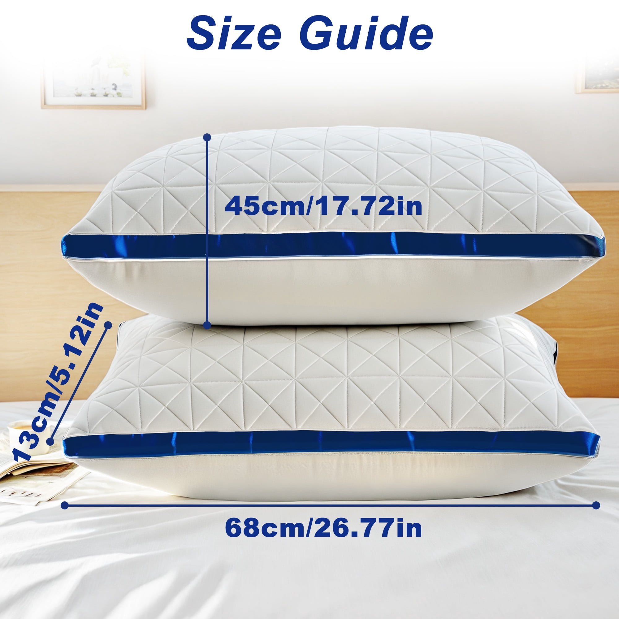 Pillows Set of 2, Soft Bed Pillows Standard, Gusseted Quilted Hotel Pillows for Side, Back or Stomach Sleepers
