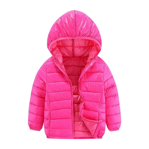 Eltusu Girls Puffer Jackets, Full Zip Warm Windproof Hooded Winter Outerwear Hot Pink Size 3-14 T