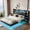 Black + Full+Metal + Bedroom, variant on King Size Floating Bed Frame with USB Charging Station, Storage Headboard and with Led Light, Heavy Duty Metal Platform Bed Frame, No Box Spring Needed, Black