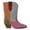 Multi Pink, variant on YDN Women Pointed Toe Mid Calf Western Boots Pull On Stacked Chunky Low Heels Fashion Date Daily Dress Shoes Size 7 Multi Pink