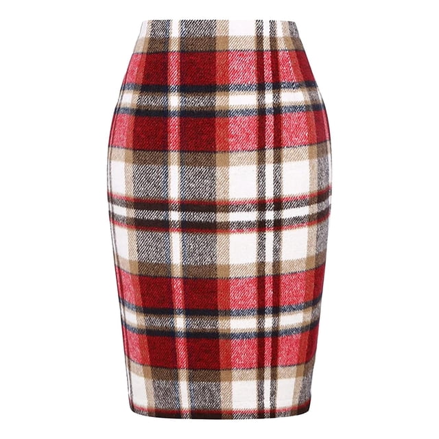 Faldas a cuadros Prolriy para mujer, faldas a cuadros estilo lápiz para otoño e invierno, de lana, de cintura alta, ajustadas, hasta la rodilla, con abertura, talla XL, para mujer