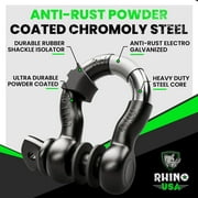 Rhino USA Heavy Duty 3/4 D Ring Shackle with 7/8 Pin - 41,850lb Break Strength - Black 2 Pack