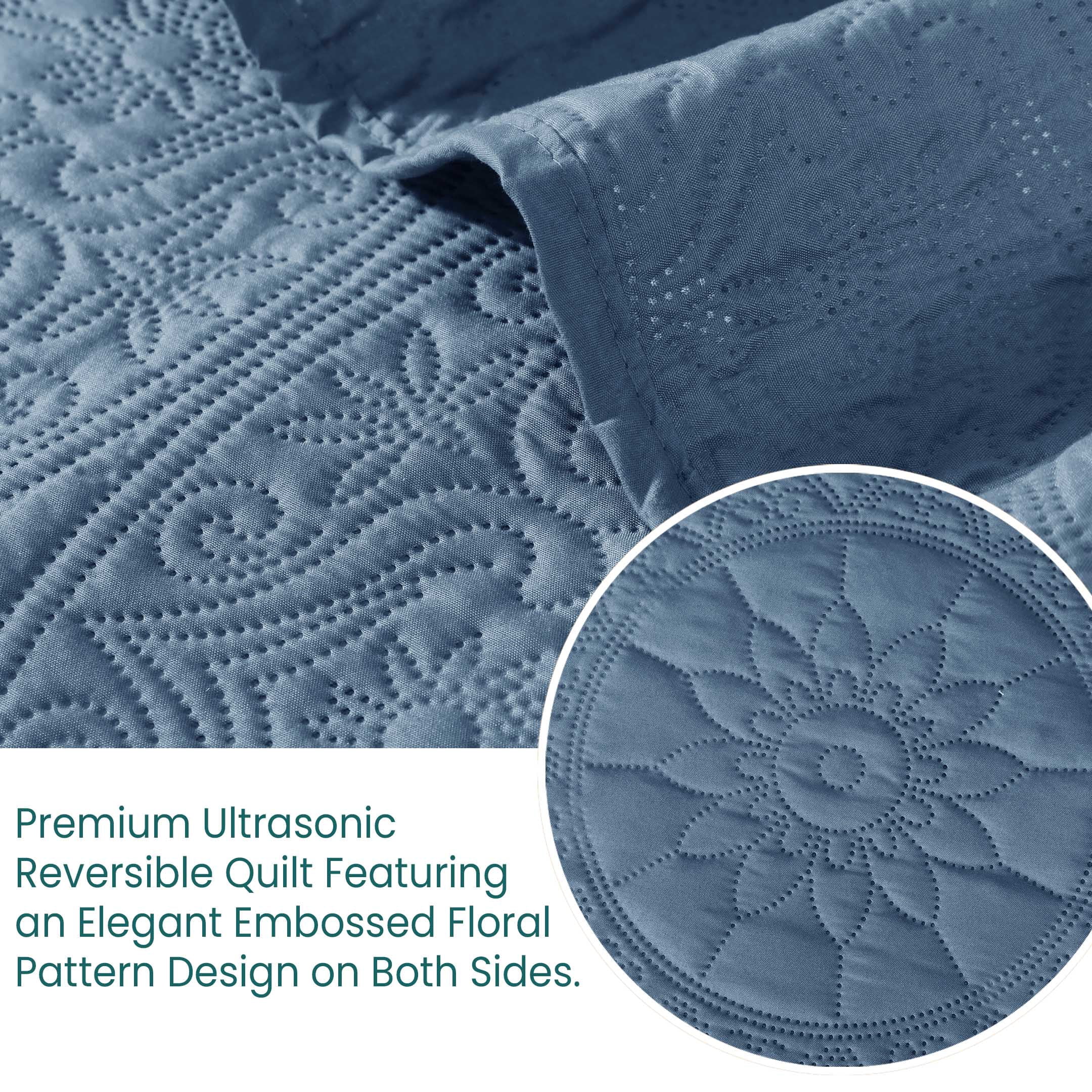 Quilt Bedding Set - Lightweight Quilted Microfiber Bedspread Floral Pattern