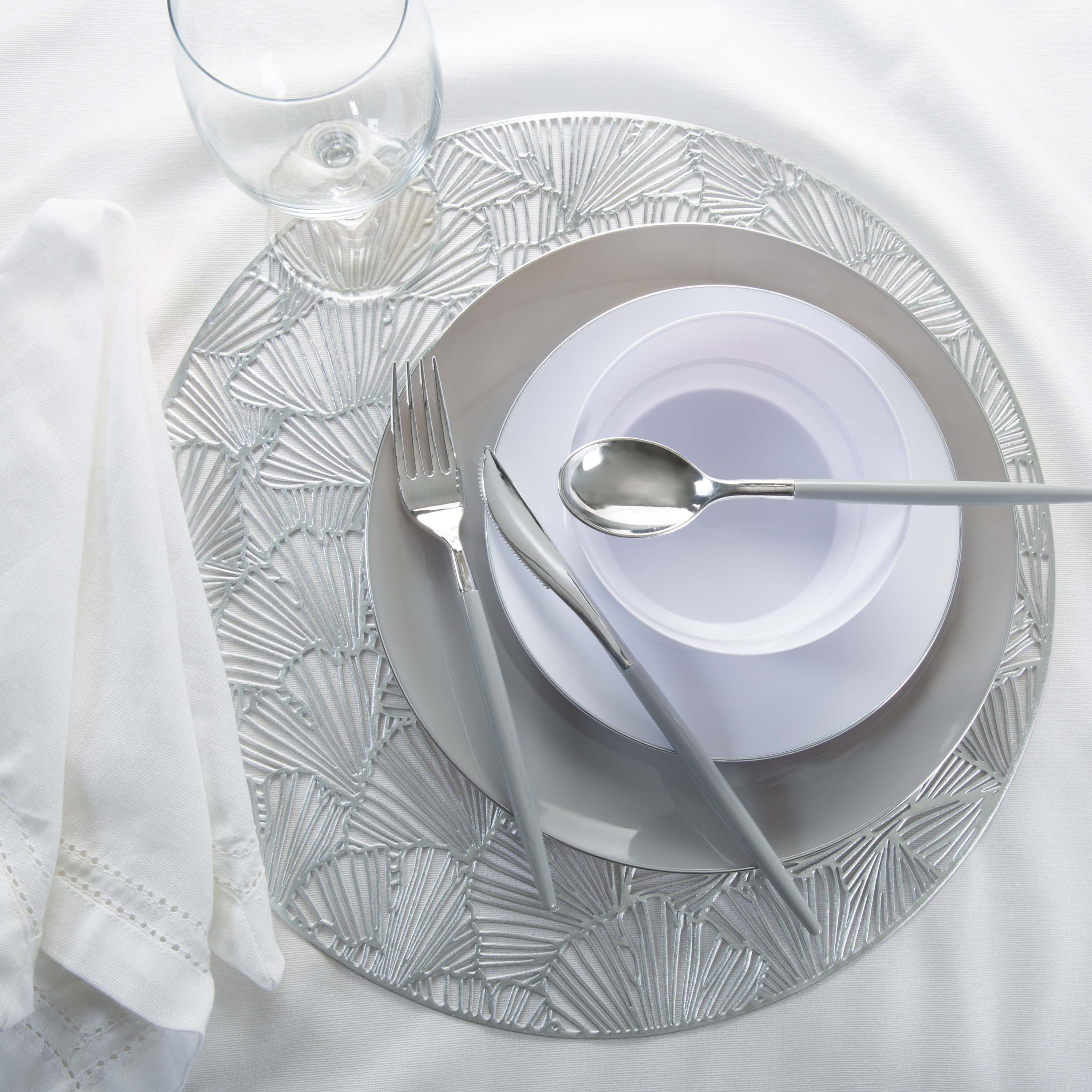Home Details Set of Four Round Shell Laser Cut Table Place Mat, Silver