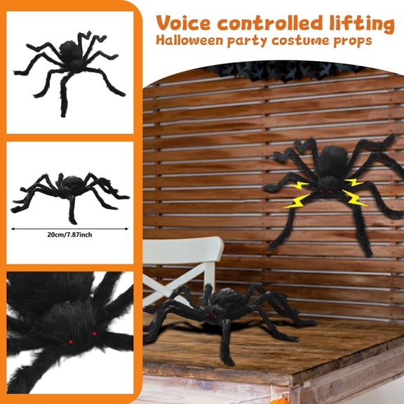 Halloween Decorations Voice-Activated Lifting Spider, 27.56" Animated Black Furry Haunted House Prop