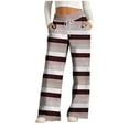 thumbnail image 2 of Ovbmpzd Brown Pants for Women Palazzo Wide Leg Striped Sweatpants High Waisted with Pockets Drawstring Baggy Pants for Women L, 2 of 5