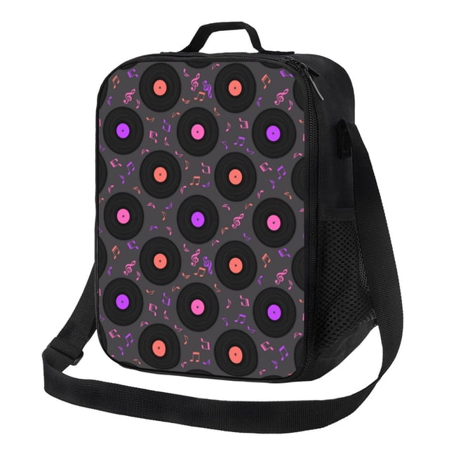 Kdxio Disques Vinyles Notes Musicales pour Sac à Lunch Isolé pour Travail École Voyage avec Sangle Réglable et Fermeture Éclair Sac Thermique Léger