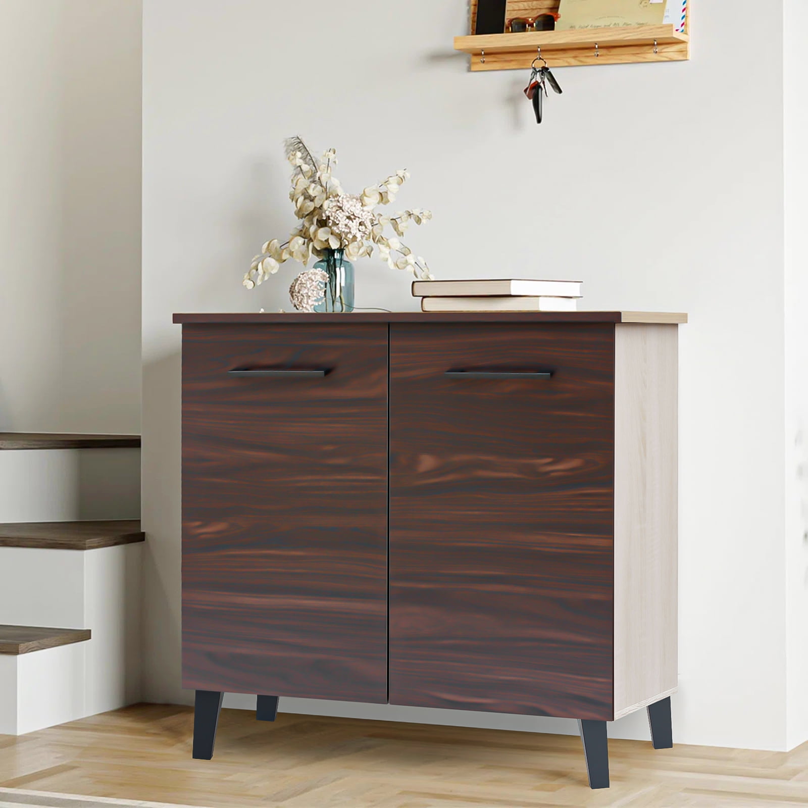 Kadyn Brown Finished Faux Wood Cabinet, Kitchen Storage Cabinet with 3-Shelf, Modern Fiberboard Storage Cabinet for Living Room Kitchen Kadyn Brown Finished Faux Wood Cabinet, Kitchen Storage Cabinet with 3-Shelf, Modern Fiberboard Storage Cabinet for Living Room Kitchen