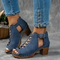 thumbnail image 4 of BADHUB Summer Sandals for Women 2025 Dressy Fish Mouth Open Toe High Chunky Heels Adjustable Buckle Zipper Back Hollow Out Walking Shoes Blue 40, 4 of 8