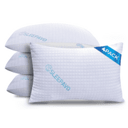 Sleepavo Shredded Memory Foam Cooling Bed Pillows Queen Size Set of 4 - Cool Firm Bed Pillows for Stomach, Back and Side Sleeper