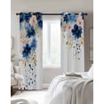 thumbnail image 2 of Navy Blue Spring Floral Blackout Curtains 90 Inch Length 2 Panels Set for Living Room Bedroom, Farmhouse Butterfly Privacy Window Treatment Thermal Insulated Black Out Drapes 52"x90", 2 of 8