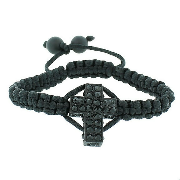 Fashion Alloy Black Cord CZ Religious Cross Adjustable Macrame Bracelet