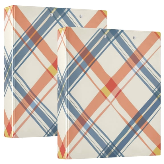 Diagonal Plaid Round Ring Binder 3 Rings 1.5" Capacity File Storage for A4 Size 1 Pack