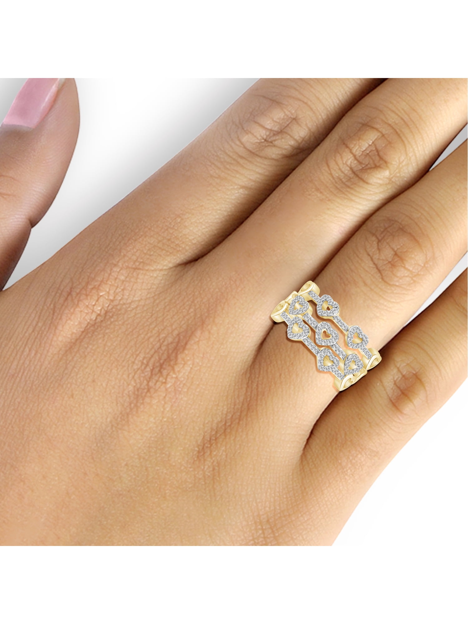 JewelersClub Stackable Diamond Rings for Women – 1/3 Carat White Diamond Ring Jewelry– 14K Gold Plated Silver Stackable Bands for Women –– Stackable Ring Set by JewelersClub