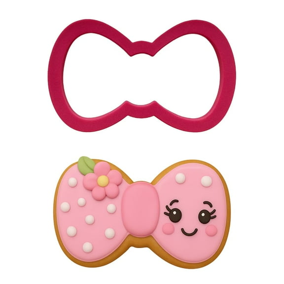 Pink Hair Bow Cookie Cutter (4x2.5") - Cute Bow Shape for Baking, Fondant, and Crafts