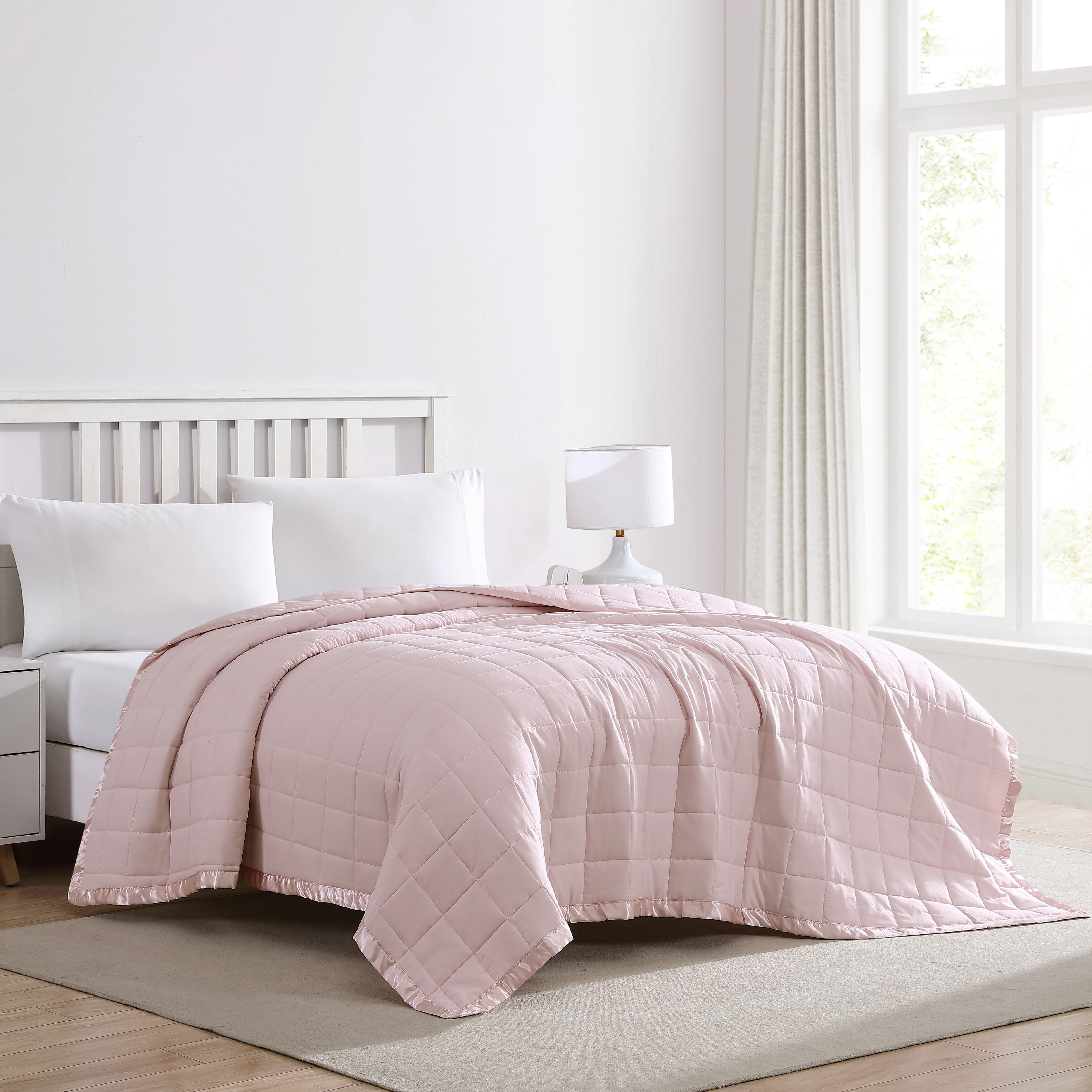 Beatrice Home Fashions, Down Alt Blanket with Satin Trim, King, Blush