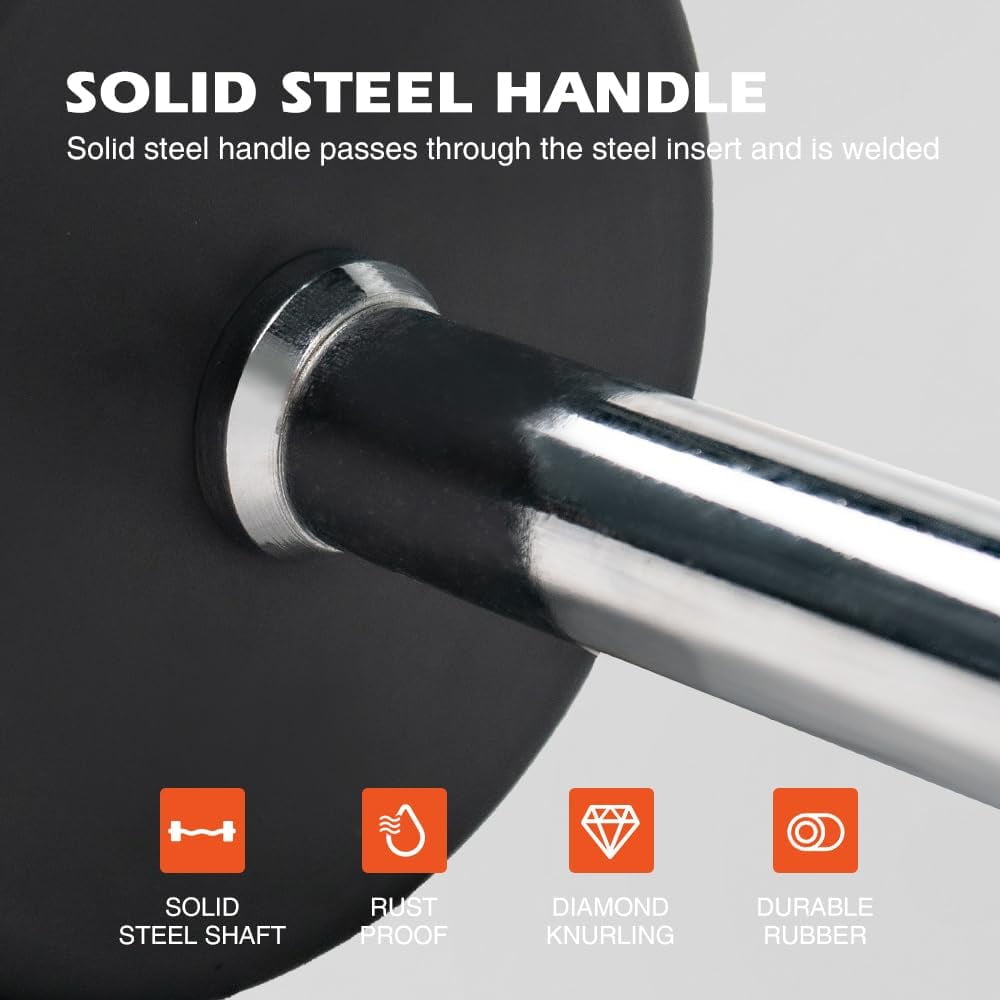 Rubber Coated Fixed Barbell 10LB, Solid Steel Weighted Bar for Strength Training, Bodybuilding & Home Gym