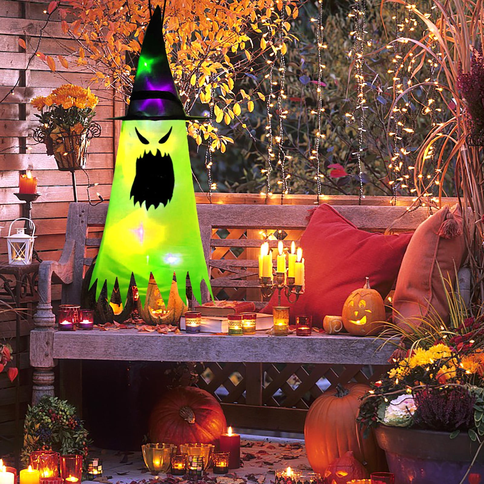 EQWLJWE Halloween Decorations Outdoor Hanging Lighted Glowing Ghost Hat