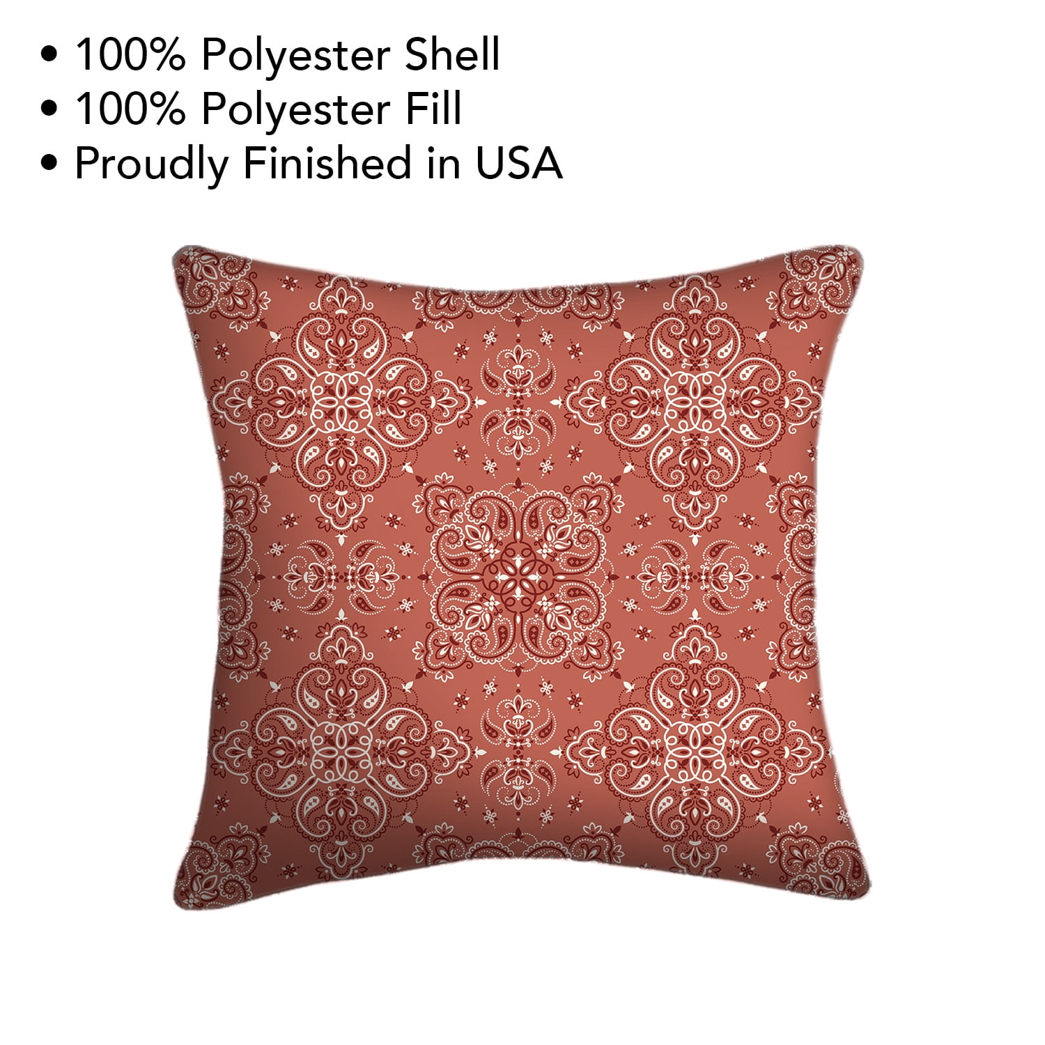 Mainstays 16" x 16" Bandana Decorative Outdoor Throw Pillow, Red