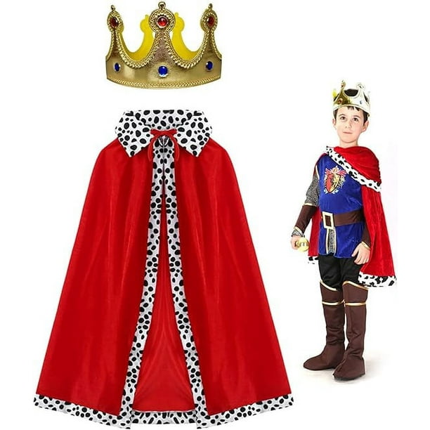 Conjunto de disfraz de rey para niños, capa de príncipe y corona de príncipe, conjunto de 2 piezas para juego de rol de príncipe, disfraz de príncipe de Halloween, disfraces de belén, actuación