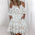 thumbnail image 2 of Vestido de sol para mujer Vestido con paneles de encaje y hombros descubiertos Vestido midi de línea A Vestido de mujer Pompotops ghjkhdj4750, 2 of 5