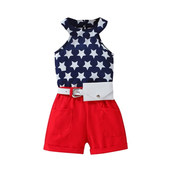 Futezty Girls Summer Outfits, 4th of July Baby Girl Outfits Baby Girls Clothes 5T Toddler Girls Summer 2PCS Outfits Sleeveless Floral Strap Top Shorts Set
