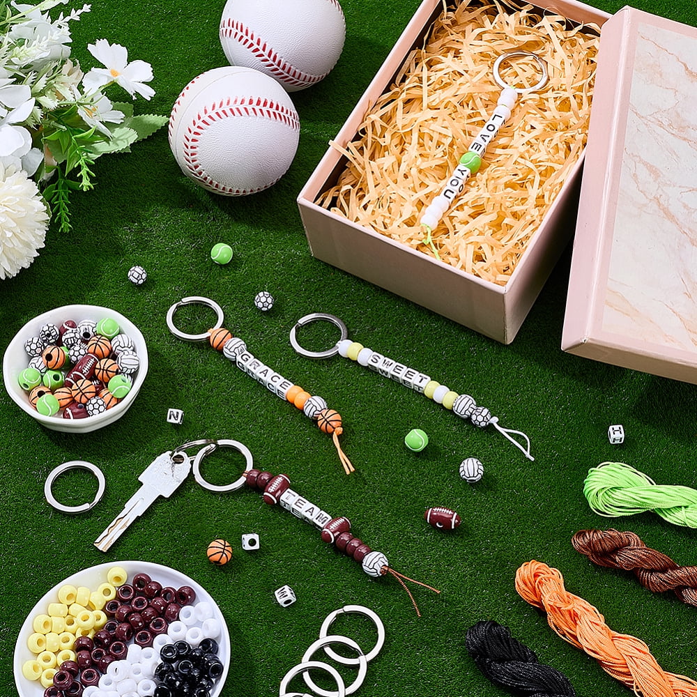 DIY Ball Keychain Making Kits including 304 Stainless Steel Split Key Rings Nylon Thread Acrylic Beads Plastic Beads & Glass Seed Beads Mixed Color