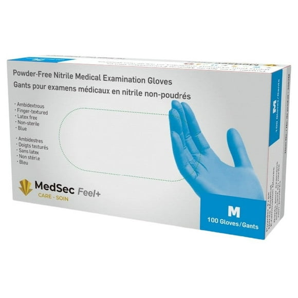 Feel+ powder-free nitrile exam gloves, Medium, 2x100/bx