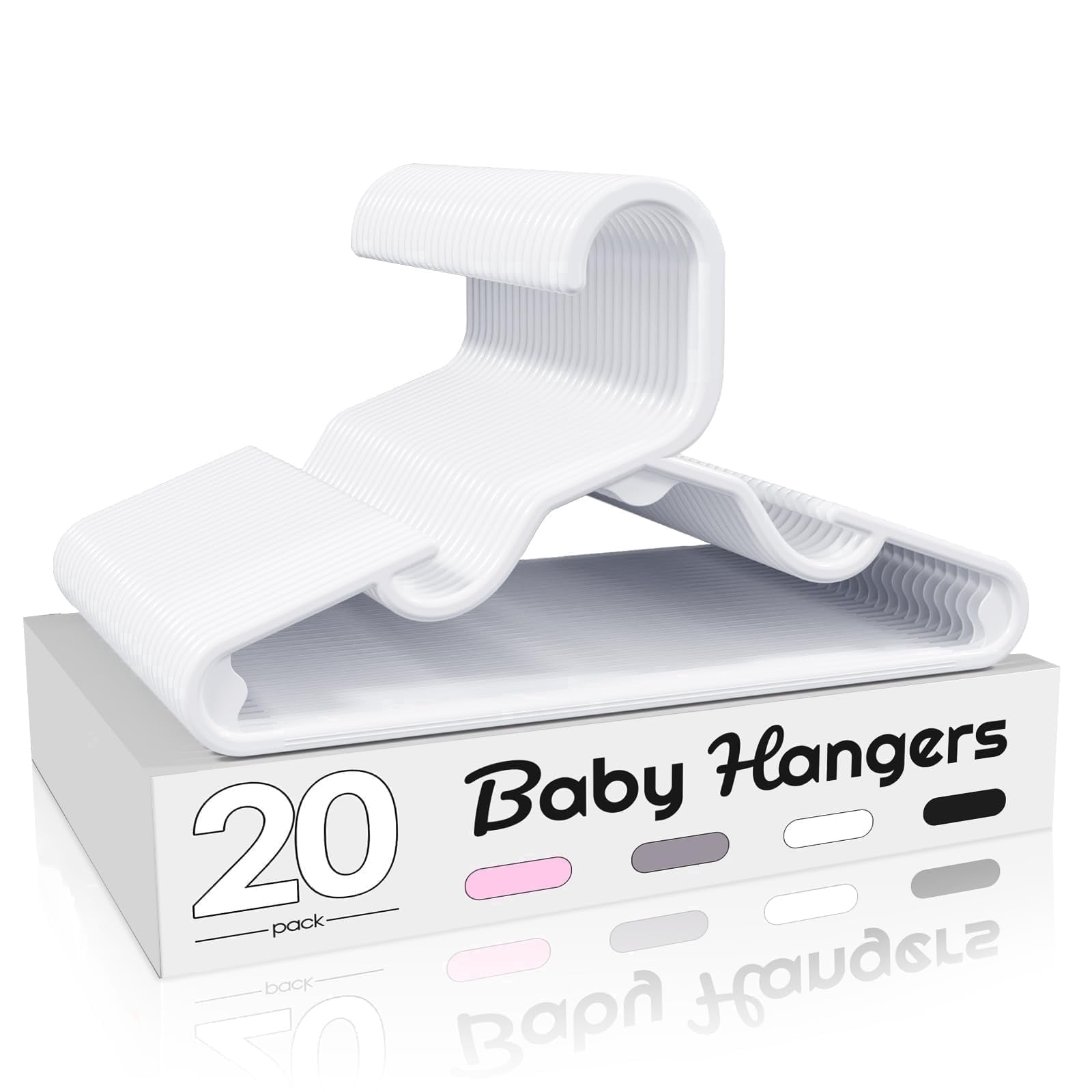ACSTEP Baby Hangers 20 Pack, 11 inch Kids Plastic Hangers, Non-Slip Toddler Hangers for Clothes Closet, Child Clothes Hangers for Pants Shirts Outfit, White