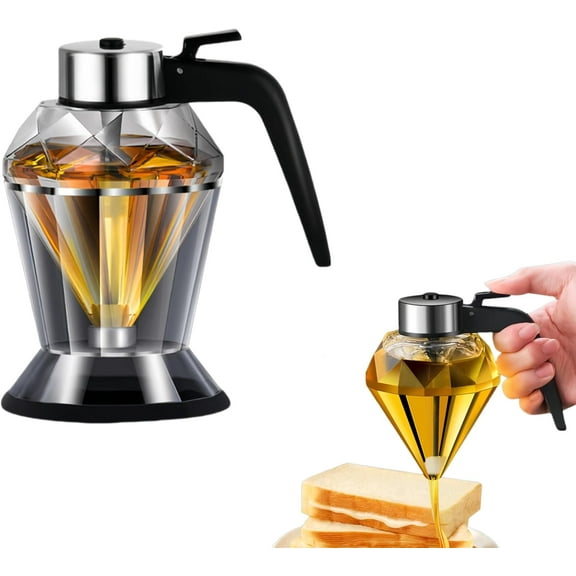 Honey Syrup Dispenser Glass Jar: Honey Dispenser, Honey Dispenser No Drip Glass with Stand, 2025 New Push-Button Control 200ML Syrup Jar