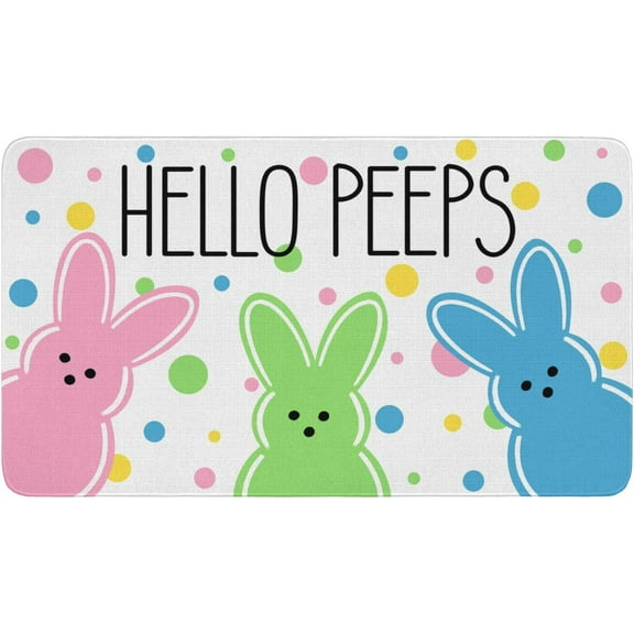 Easter Hello Peeps Welcome Door Mat 30x17 Inch Easter Bunny Doormat Indoor Outdoor Entrance Floor Mats Non-Slip Washable Easter Decor Rugs