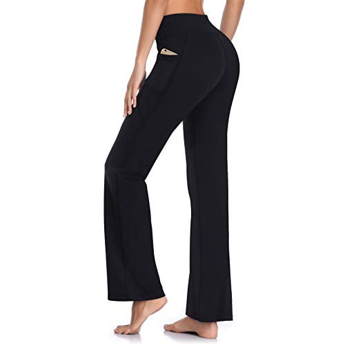 HISKYWIN Side Pockets Yoga Pants 4 Way Stretch Tummy Control Workout  Running Pants, Long Bootleg Flare Pants HF201-Black-M - Walmart.com