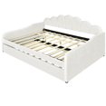 thumbnail image 3 of White Full Size Daybed With Trundle And Velvet Upholstery - Elegant , Stable Frame, Multipurpose Guest Bed In Upholstery, Solid Pine Legs, Functional For Home, 3 of 7