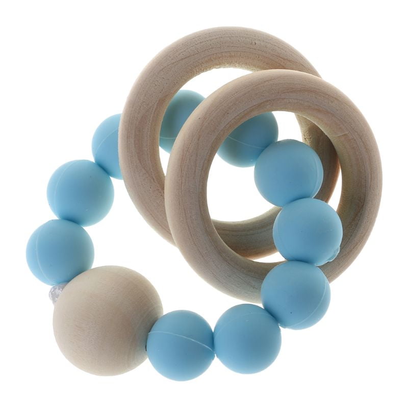 Cute New Woode Chewie Teether Bracelet Rattle Toy Baby Teething Ring Beads Toy 