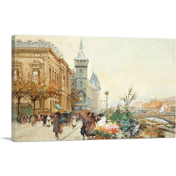 ARTCANVAS Flower Market Canvas Art Print by Eugene Galien-Laloue - Size: 40" x 26" (1.50" Deep)