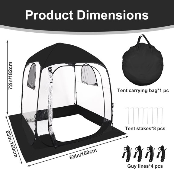 MAXVINI Pop‑up Bubble Sports Shelter Tent, 540° Full Clear View Instant Tent, 300D Oxford Weather Resistant Portable Tent with Removable Top & Ground Mat for Camping Beach Sports Watching