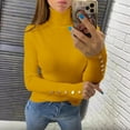 thumbnail image 5 of Fiaer Fall Turtleneck Sweaters for Women Slim Fit Cozy Long Sleeve Solid Lightweight Fashion Comfort Button Decor Knit Tops Yellow XL, 5 of 7