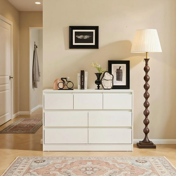 Resenkos White P2 particleboard, Three-layer seven drawer cabinet, Modern, Dresser for bedroom