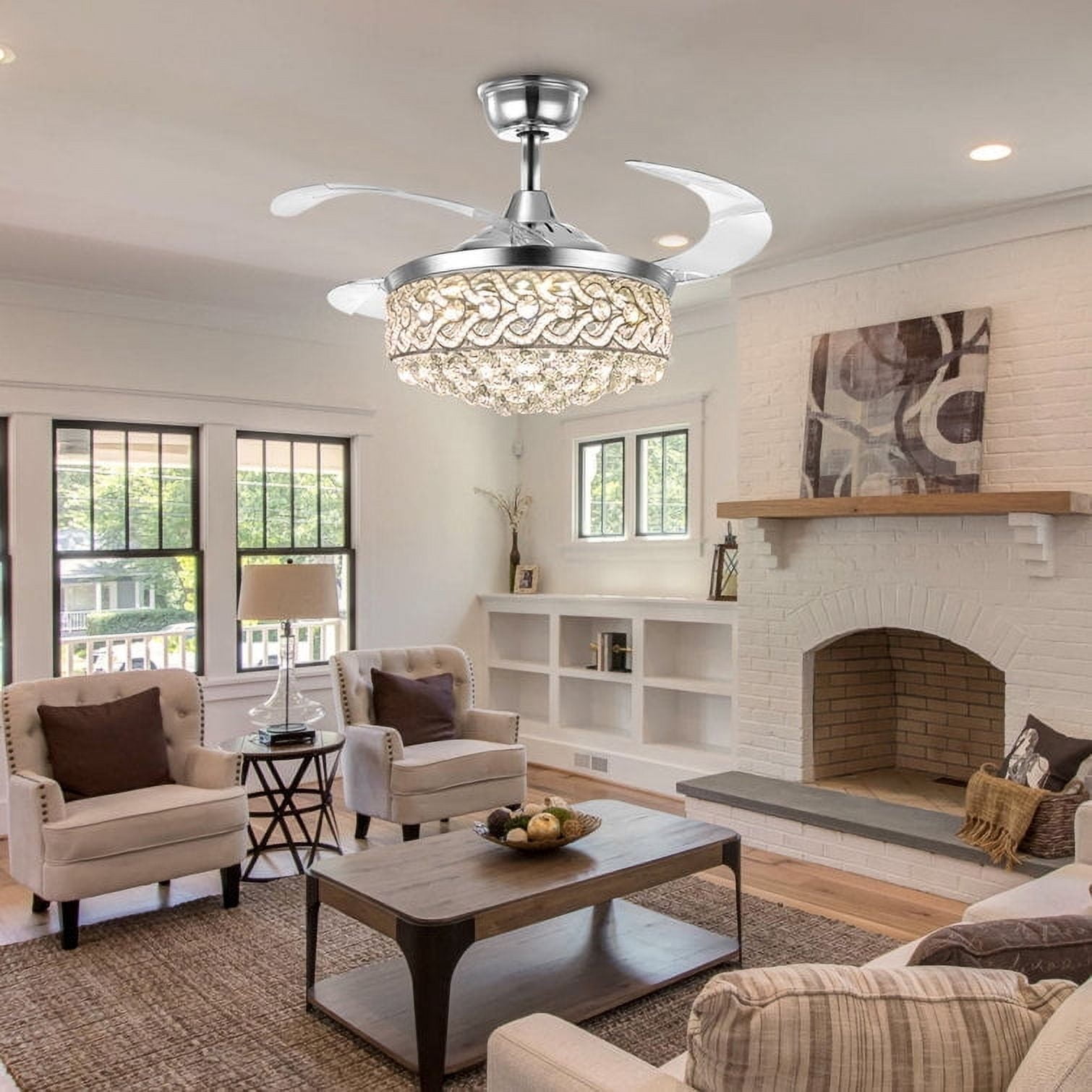 FINE MAKER 42" Contemporary Chandelier Ceiling Fan with LED Lights and Remote Control