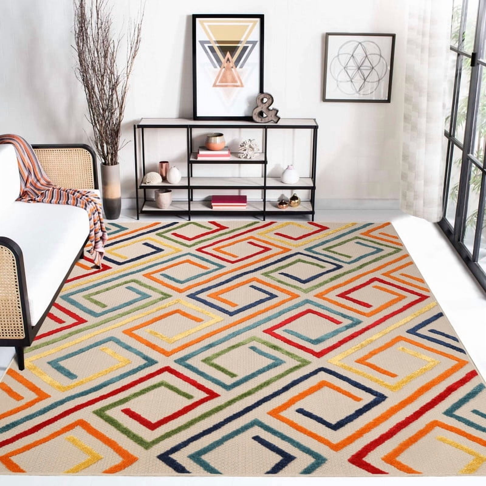 Superior Ares Modern Indoor/Outdoor Runner Rug, 2' 3" x 12', Cream