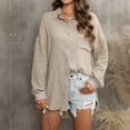 thumbnail image 5 of RQYYD Button Down Shirts for Women Lapel V Neck Long Sleeve Drop Shoulder Shirt Fall Winter Blouse Top Plain Tees with Pocket Khaki M, 5 of 9