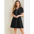 thumbnail image 2 of Vestido evasé texturizado de manga corta con media tapeta y cuello en V para mujer Negro L, 2 of 4
