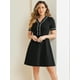 thumbnail image 2 of Vestido evasé texturizado Allegra K de manga corta con media tapeta y cuello en V Negro XL, 2 of 4