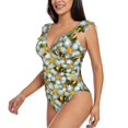 thumbnail image 3 of Yiaed Bees and Flower Print Women's Ruffled One Piece Swimsuit V Neck Swimwear Slimming Monokini for Woman-Medium, 3 of 8
