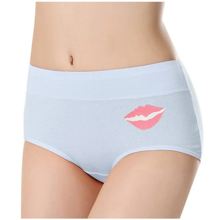 

Boxer Briefs For Women Underwear Women Low Waist Tummy Control Lip Print Panties Comfortable Panties High Waist Cotton Blue XXL