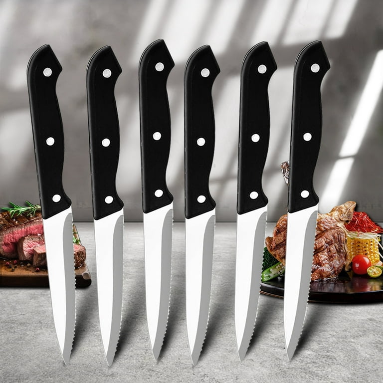 6 PCS Steak Knives Set Cutlery Set Full Tang Stainless Steel Sharp