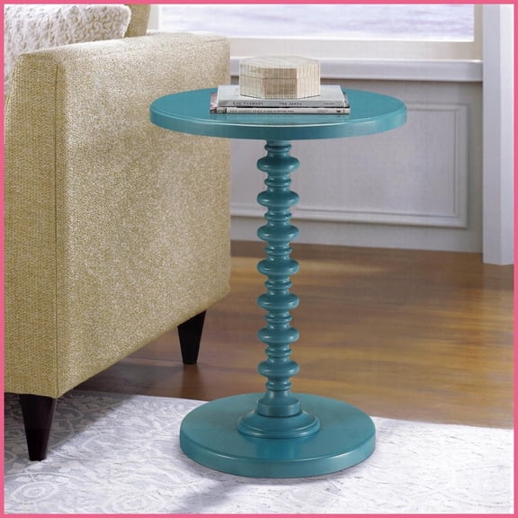 Teal Round Coffee Table with Classic Pedestal – Space-Saving Solidwood & MDF for Functional Living/Dining